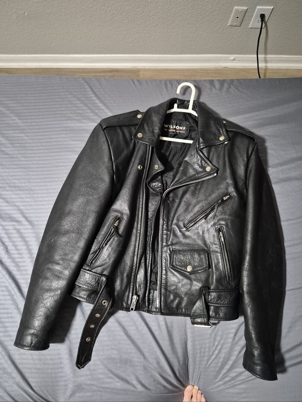 Wilson Black Leather Biker Jacket with Zipper Details